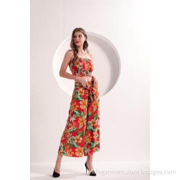 Women's Floral Print High Waistd Wide Leg Pants